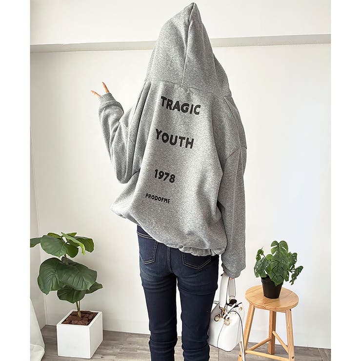 ビッグシルエットロゴジップパーカー レディース フード付き | Dewlily | 詳細画像10 