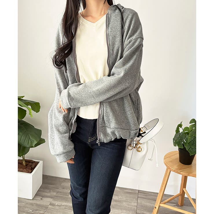 ビッグシルエットロゴジップパーカー レディース フード付き | Dewlily | 詳細画像13 