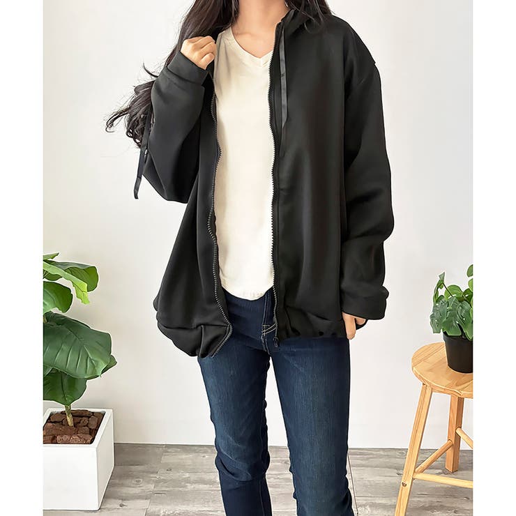 ビッグシルエットロゴジップパーカー レディース フード付き | Dewlily | 詳細画像27 