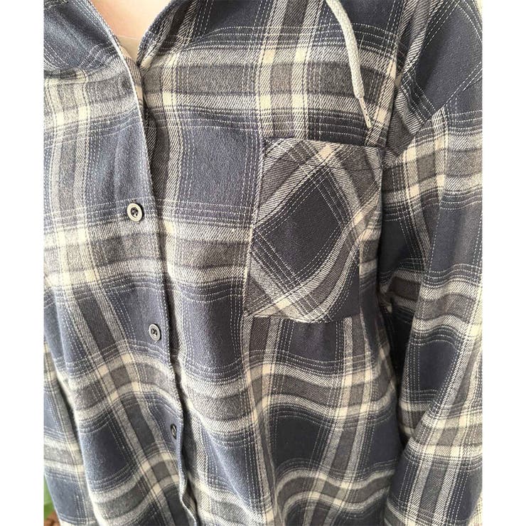 レイヤード風フード付きチェックシャツ レディース 長袖 | Dewlily | 詳細画像24 