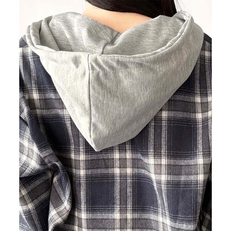 レイヤード風フード付きチェックシャツ レディース 長袖 | Dewlily | 詳細画像26 