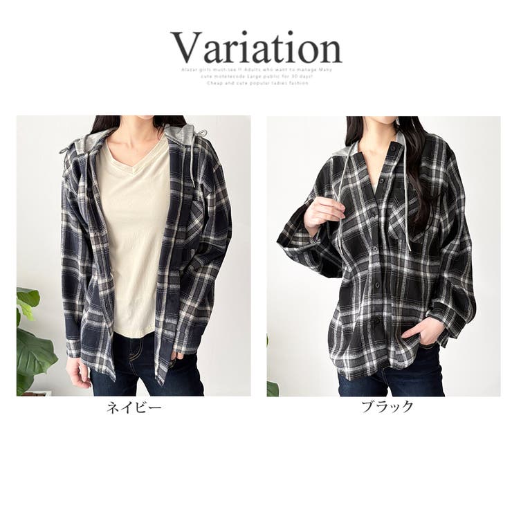 レイヤード風フード付きチェックシャツ レディース 長袖 | Dewlily | 詳細画像5 