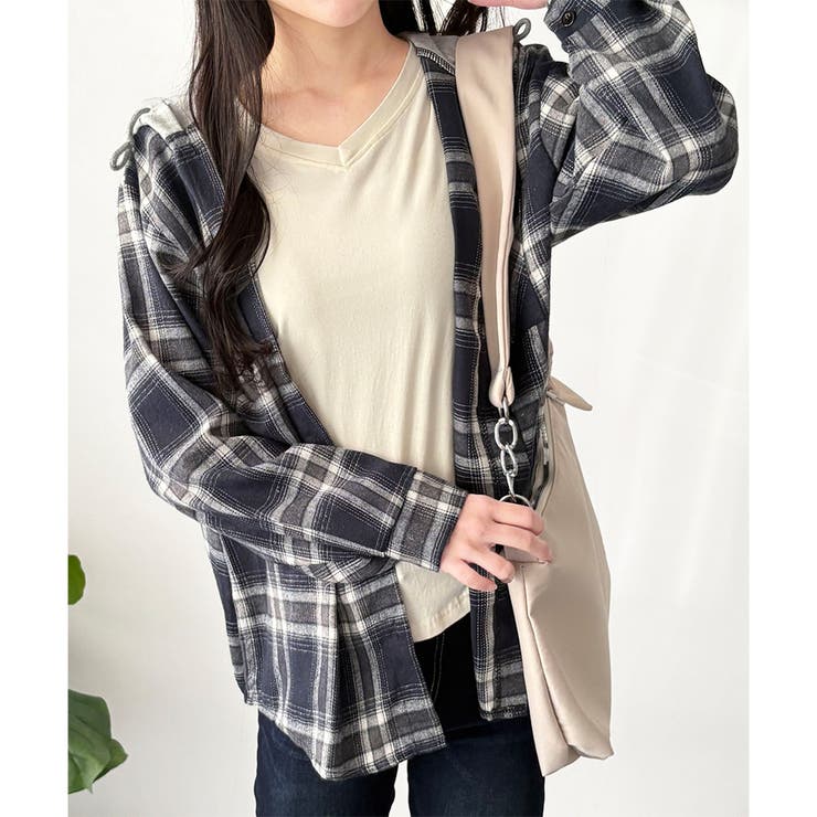 レイヤード風フード付きチェックシャツ レディース 長袖 | Dewlily | 詳細画像6 