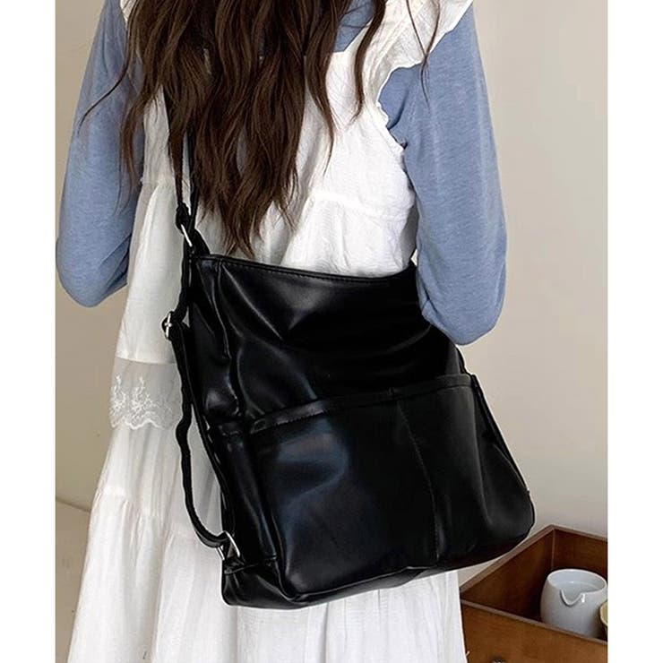 ブラック | ソフトタッチ2WAYリュックショルダーバッグ レディース 大容量 | Dewlily