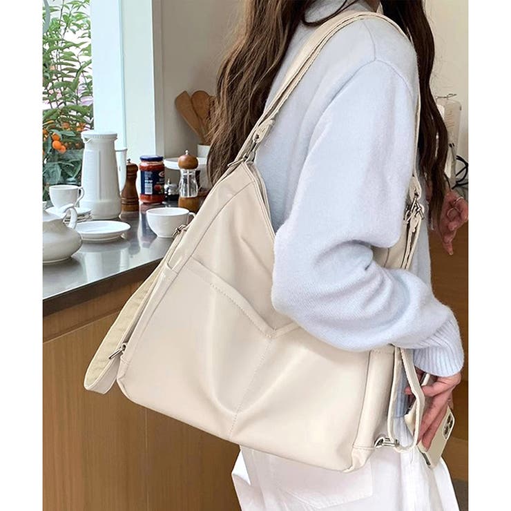 ホワイト | ソフトタッチ2WAYリュックショルダーバッグ レディース 大容量 | Dewlily