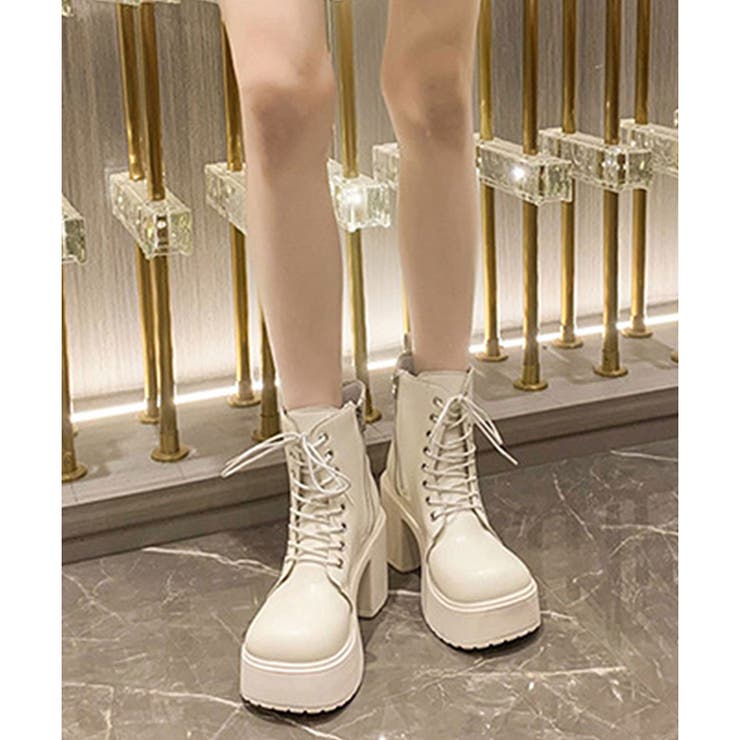 レースアップチャンキーショートブーツ レディース 厚底 | Dewlily | 詳細画像14 