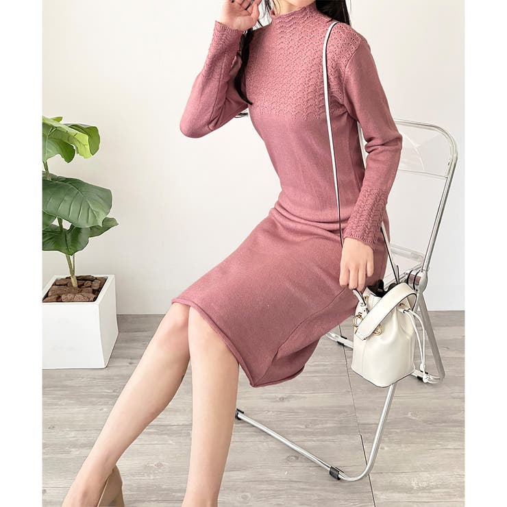 スカラ編み風ニットワンピース レディース ロング丈 | Dewlily | 詳細画像23 