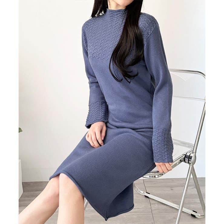 スカラ編み風ニットワンピース レディース ロング丈 | Dewlily | 詳細画像3 