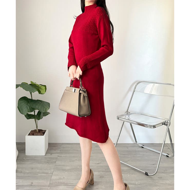 スカラ編み風ニットワンピース レディース ロング丈 | Dewlily | 詳細画像32 