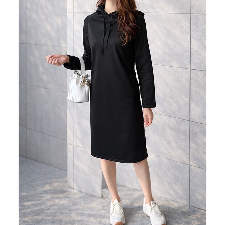 フード付きIラインロングワンピース レディース カジュアル | Dewlily | 詳細画像10 