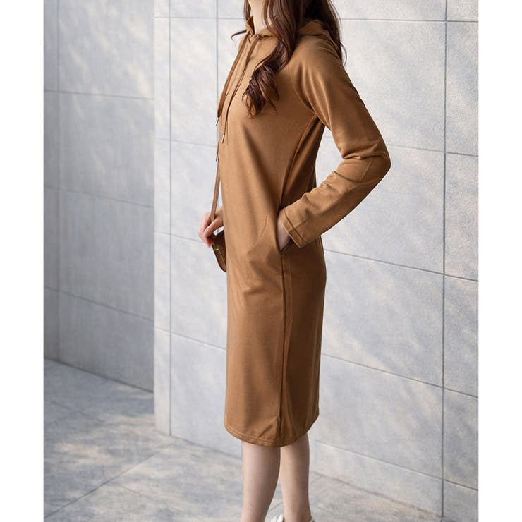 フード付きIラインロングワンピース レディース カジュアル | Dewlily | 詳細画像13 