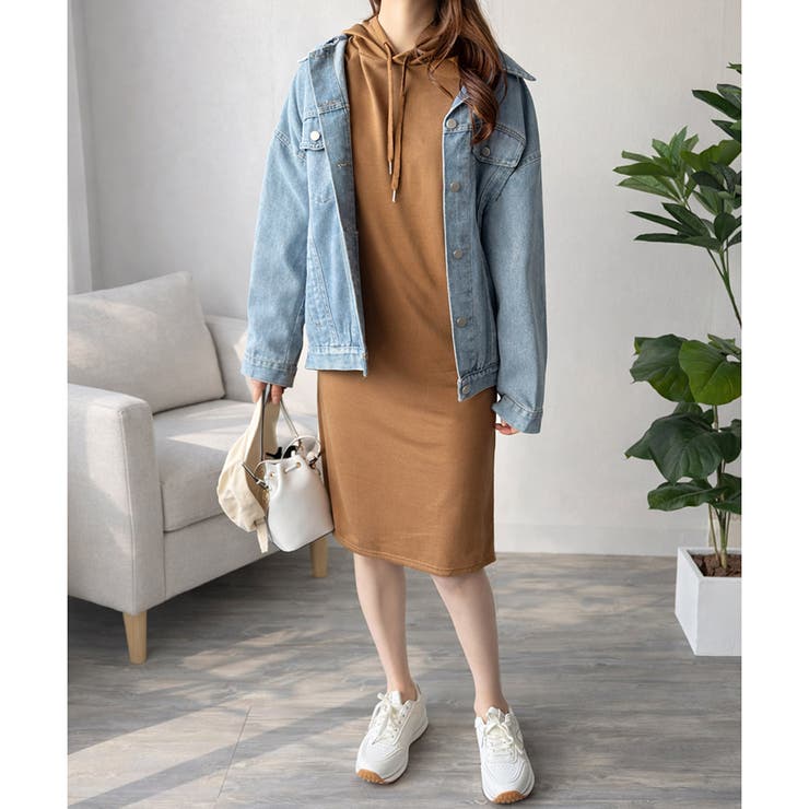 フード付きIラインロングワンピース レディース カジュアル | Dewlily | 詳細画像2 