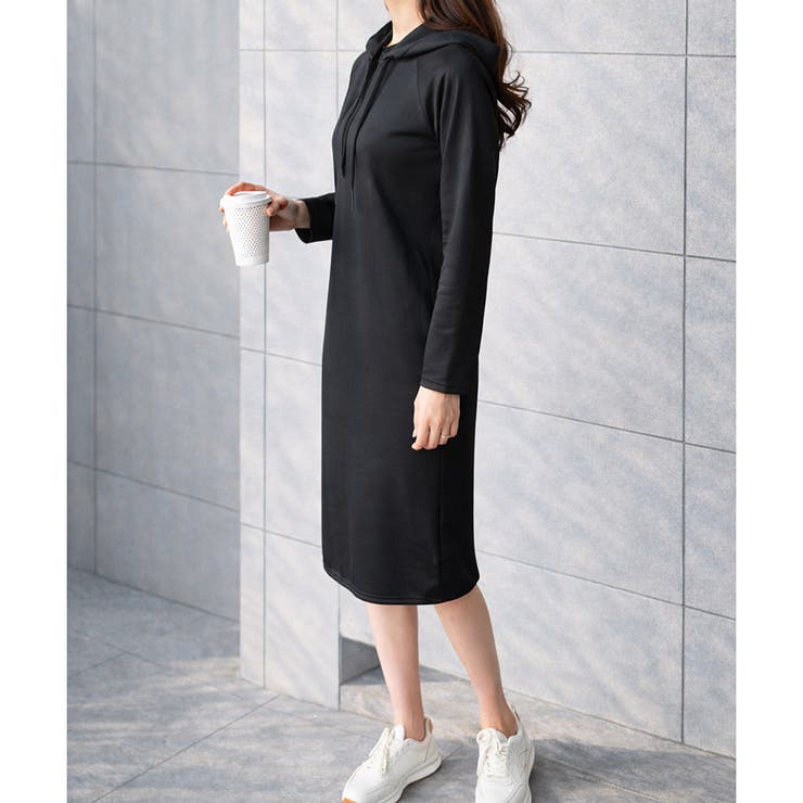 フード付きIラインロングワンピース レディース カジュアル | Dewlily | 詳細画像4 