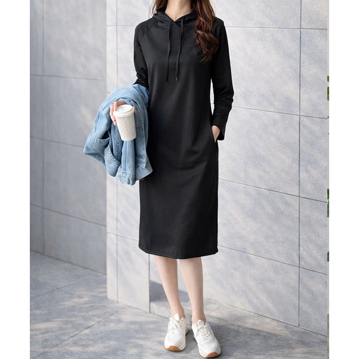 フード付きIラインロングワンピース レディース カジュアル | Dewlily | 詳細画像6 