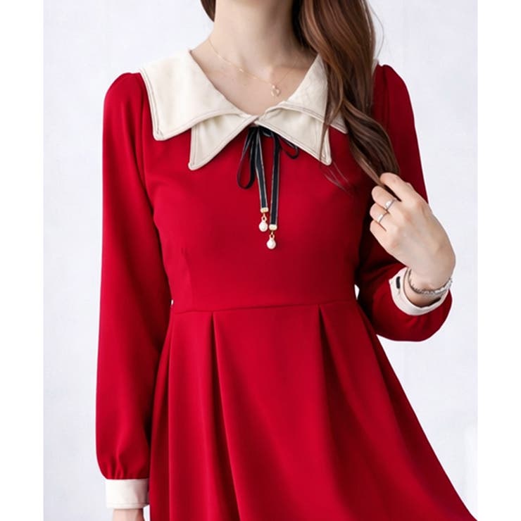 配色セーラーカラーロングワンピース レディース カジュアル | Dewlily | 詳細画像18 