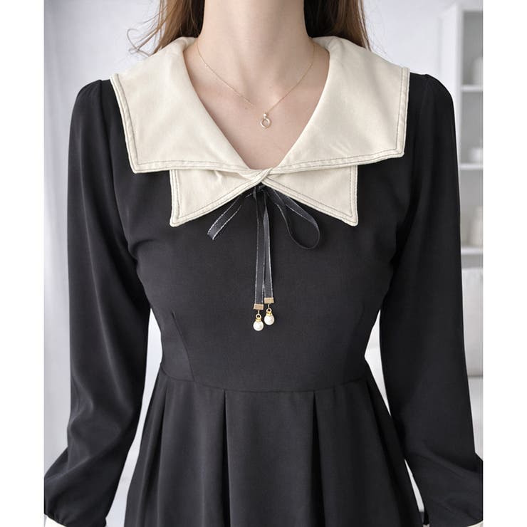 配色セーラーカラーロングワンピース レディース カジュアル | Dewlily | 詳細画像19 