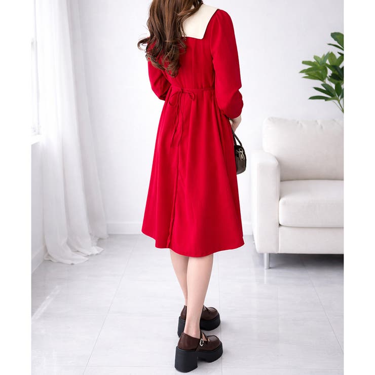 配色セーラーカラーロングワンピース レディース カジュアル | Dewlily | 詳細画像3 