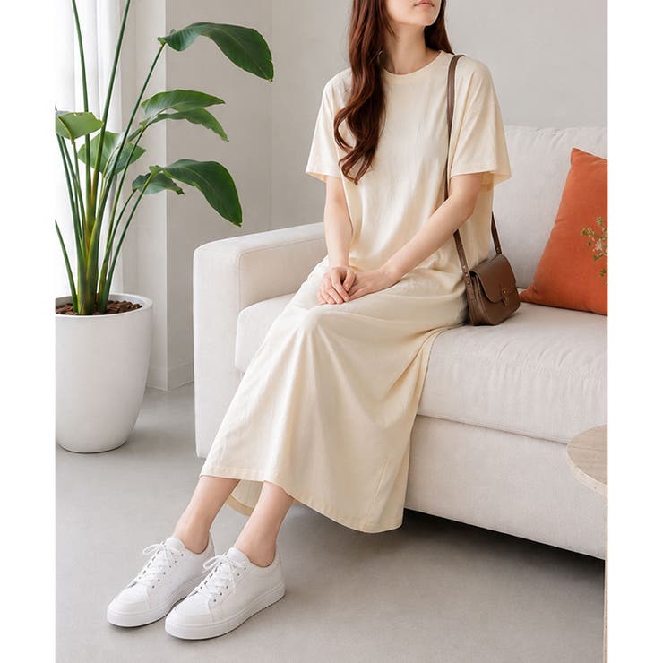 アイボリー | ゆるTシャツロングワンピース レディース カジュアル | Dewlily