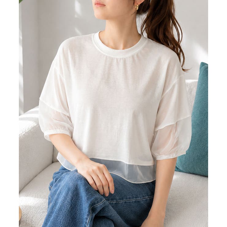 オーガンジー切替プルオーバー レディース カジュアル | Dewlily | 詳細画像16 