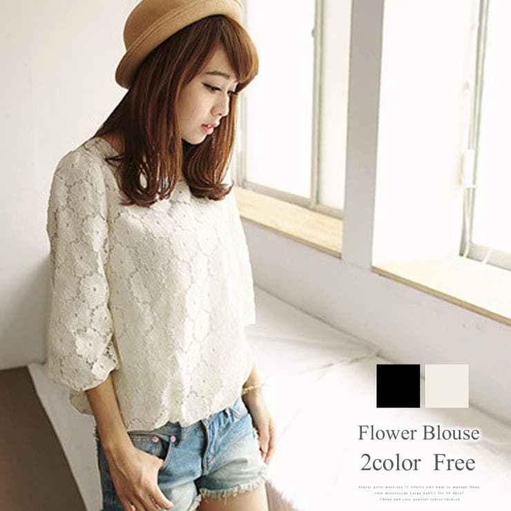 レース地♪花柄シンプルブラウス♪きれいめデザイン♪ | Amulet | 詳細画像1 