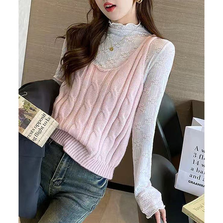 レースタッチフリルネックカットソーレディース長袖インナー無地メロウ袖可愛い重ね着… | Amulet | 詳細画像10 