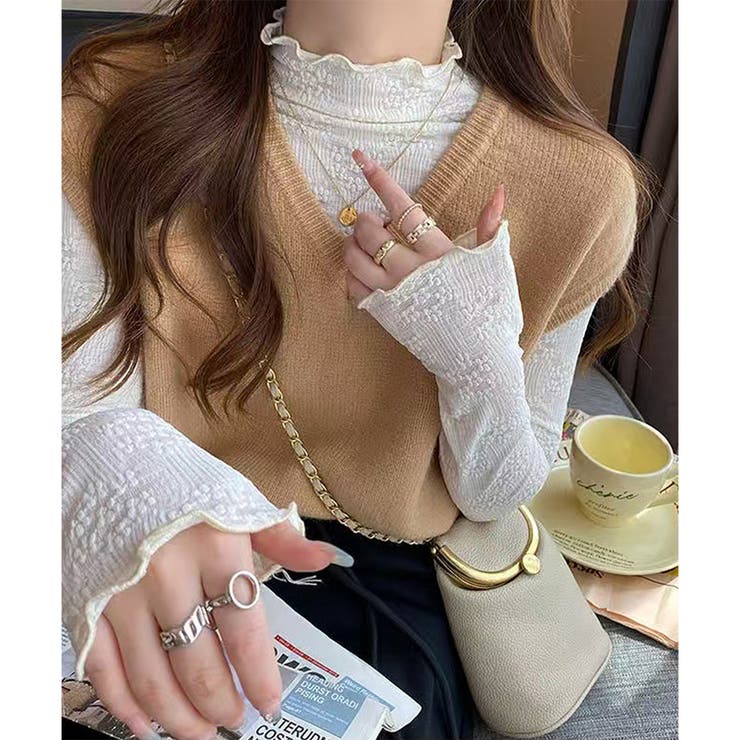 レースタッチフリルネックカットソーレディース長袖インナー無地メロウ袖可愛い重ね着… | Amulet | 詳細画像12 