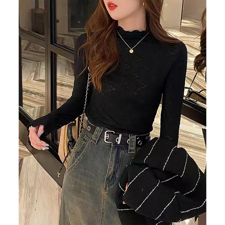 レースタッチフリルネックカットソーレディース長袖インナー無地メロウ袖可愛い重ね着… | Amulet | 詳細画像13 