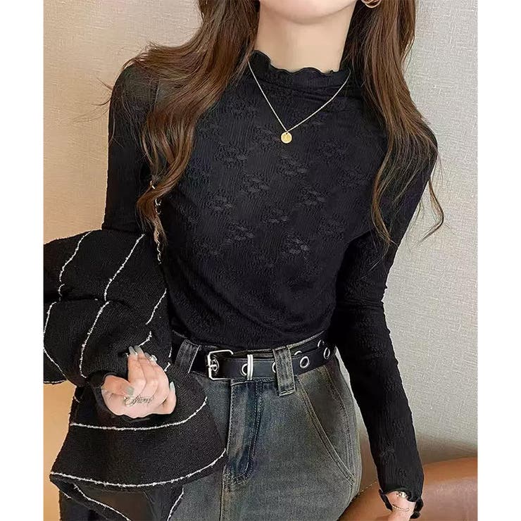 レースタッチフリルネックカットソーレディース長袖インナー無地メロウ袖可愛い重ね着… | Amulet | 詳細画像3 