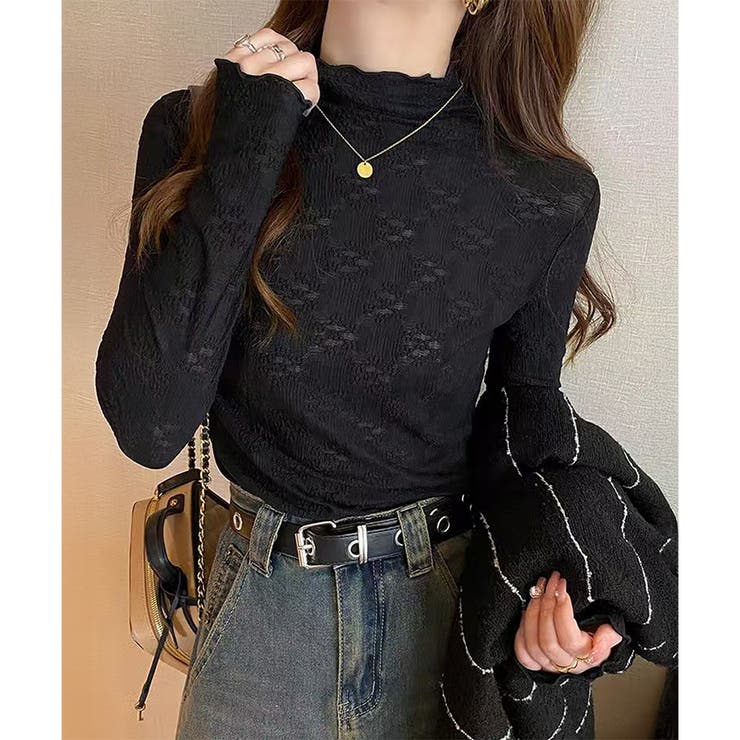 レースタッチフリルネックカットソーレディース長袖インナー無地メロウ袖可愛い重ね着… | Amulet | 詳細画像7 