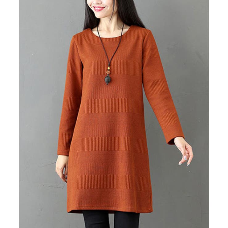 ブラウン | クルーネックチュニックレディースファッション春夏かわいい大人長袖上品ニット30代… | Amulet