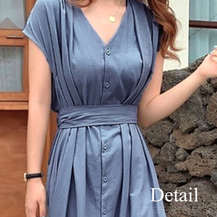 ウエストマークフレンチスリーブロングワンピース カジュアル シンプル | Amulet | 詳細画像14 