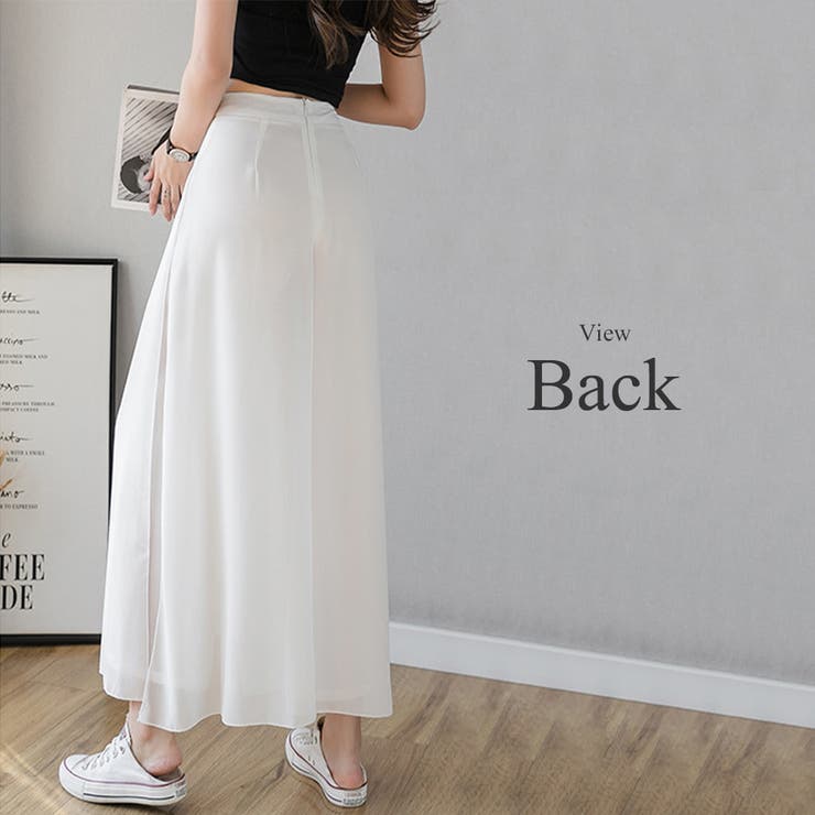 シースルーワイドパンツ 脚長効果 綺麗 シンプル ゆったり スリット  大人 | Amulet | 詳細画像11 