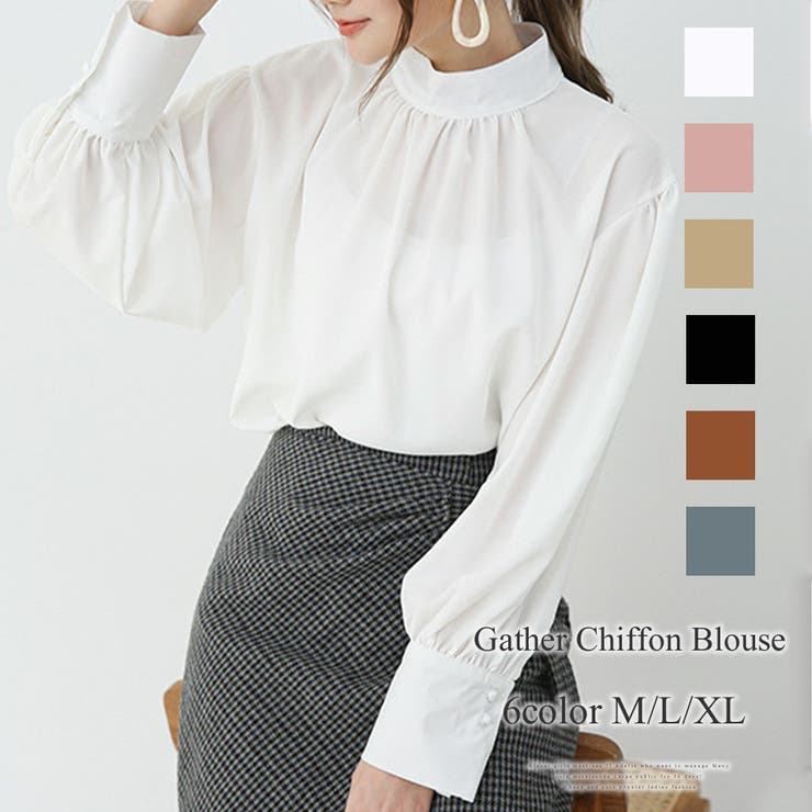 ギャザーシフォンブラウス オフィス シンプル 春 夏 秋 レディース | Amulet | 詳細画像1 