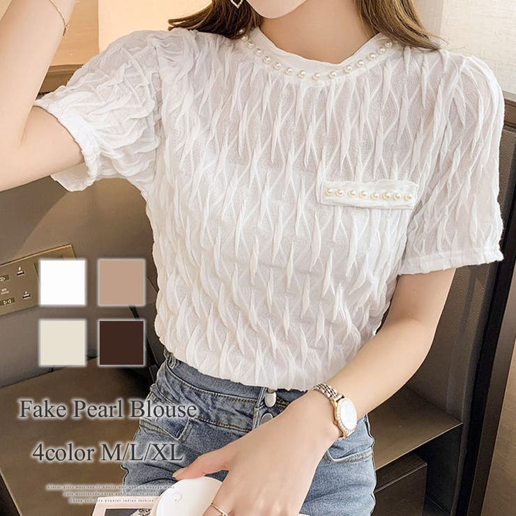 フェイクパールブラウス カジュアル 着やすい | Amulet | 詳細画像1 