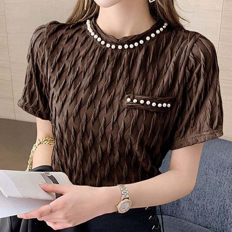 フェイクパールブラウス カジュアル 着やすい | Amulet | 詳細画像2 