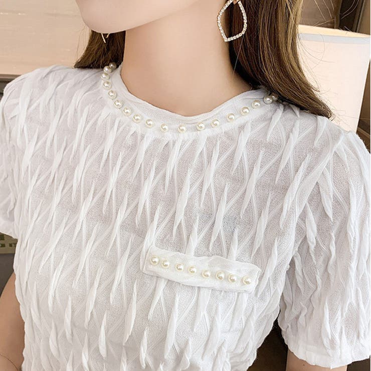 フェイクパールブラウス カジュアル 着やすい | Amulet | 詳細画像4 