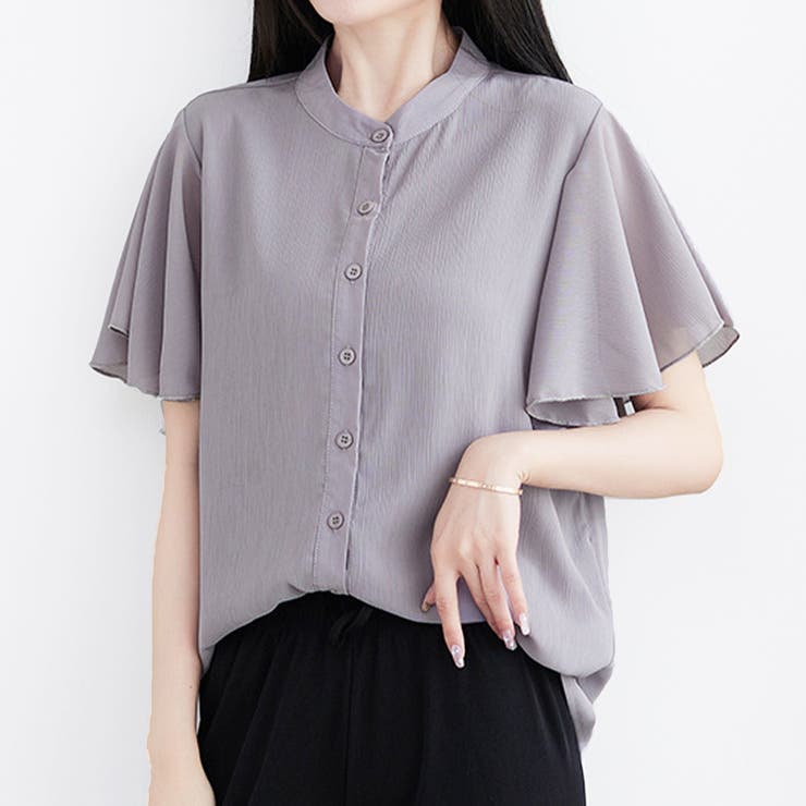 グレー | ラッフルスリーブブラウス フリル袖 シフォンブラウス | Amulet