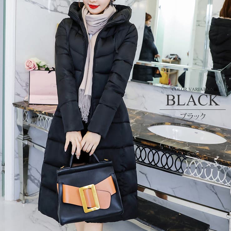 ブラック | 中綿ロングコート アウター カジュアル シンプル 秋 冬 レディース | Amulet