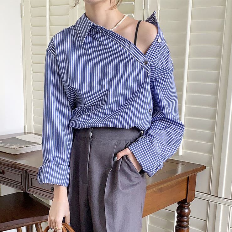 アシンメトリーストライプブラウス 長袖 レディース | Amulet | 詳細画像3 