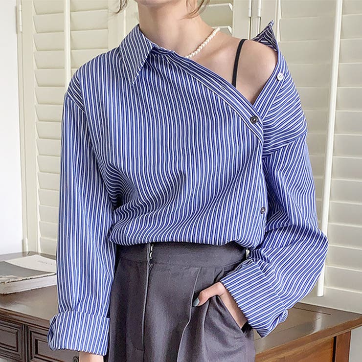 アシンメトリーストライプブラウス 長袖 レディース | Amulet | 詳細画像6 