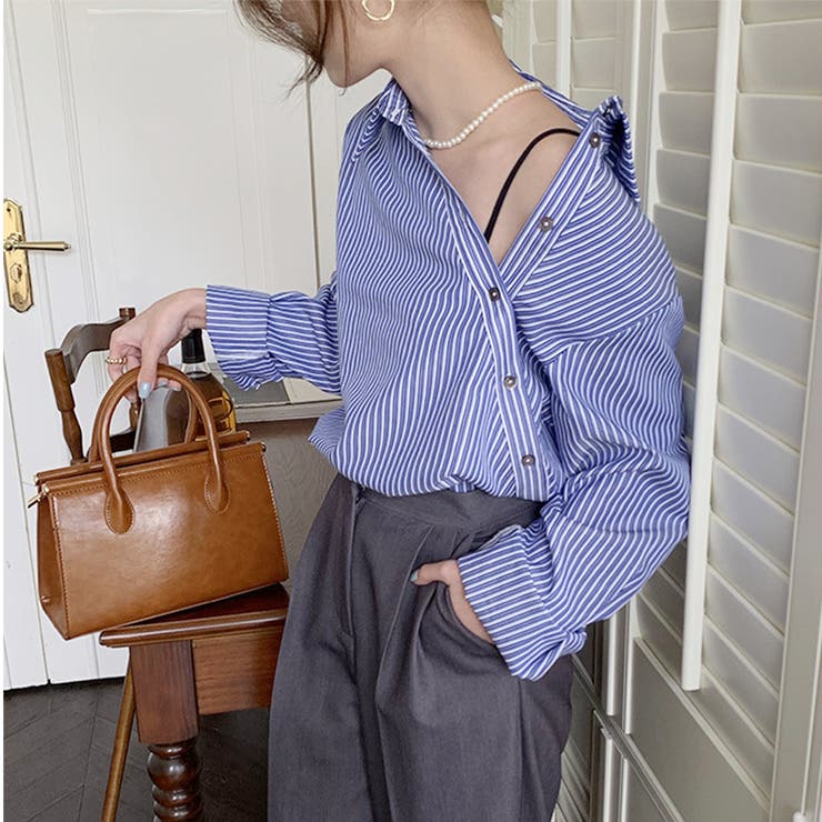 アシンメトリーストライプブラウス 長袖 レディース | Amulet | 詳細画像8 