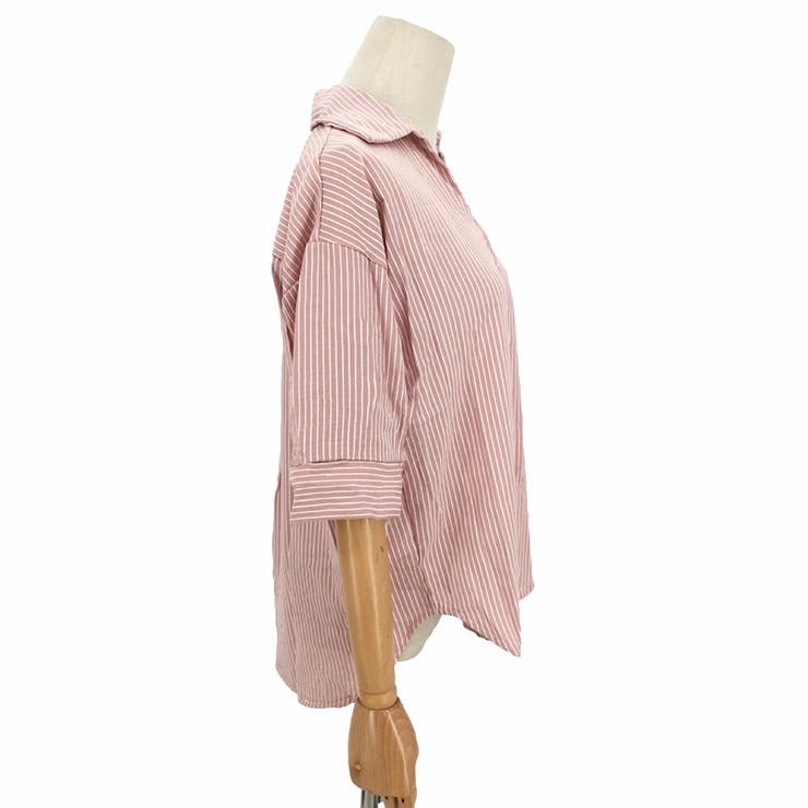 5分袖ストライプシャツ レディースシャツ可愛い トップス | Amulet | 詳細画像14 