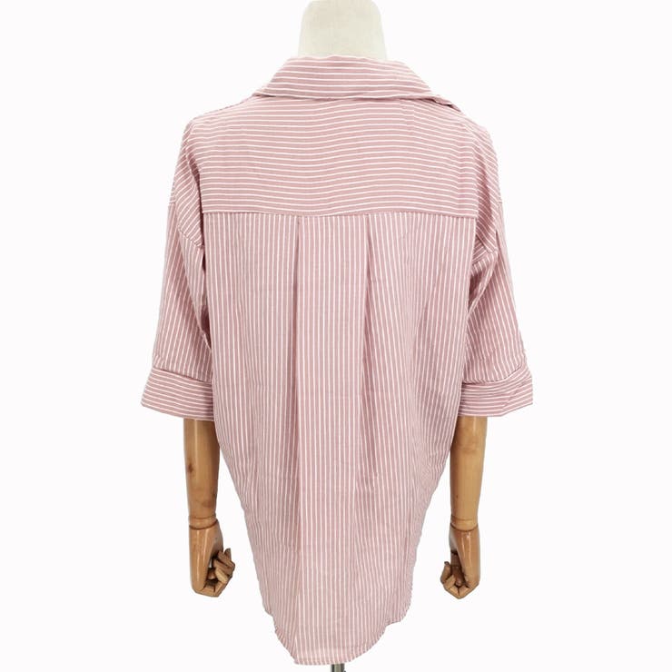 5分袖ストライプシャツ レディースシャツ可愛い トップス | Amulet | 詳細画像15 