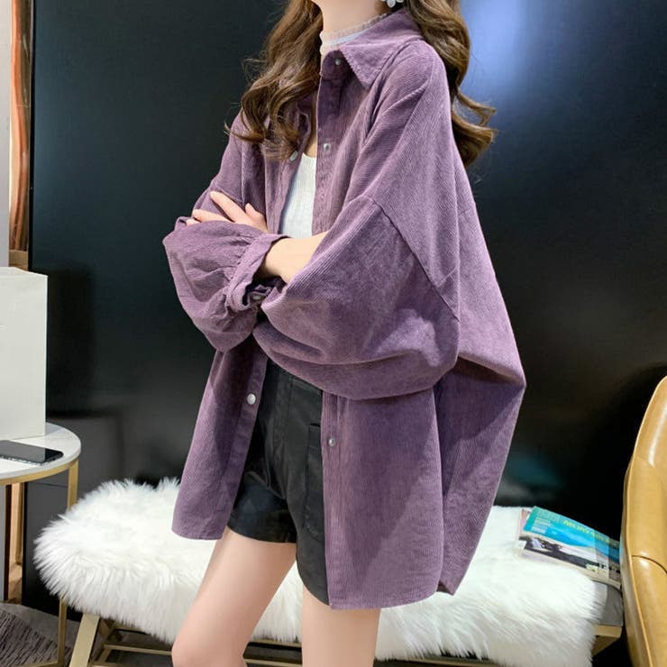 パープル | コーデュロイブラウス トップス 長袖 | Amulet