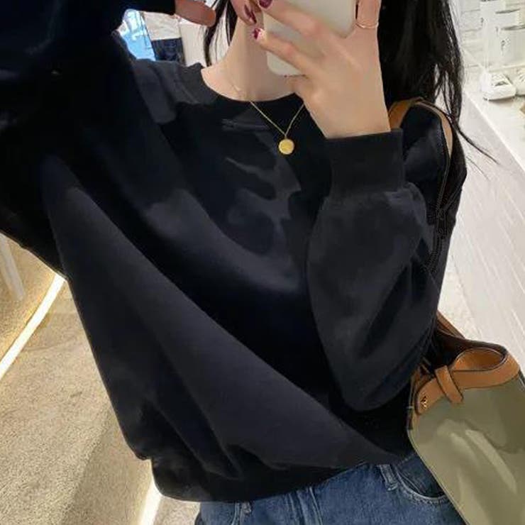 ブラック | 肩開きデザイントレーナー トップス 長袖 | Amulet