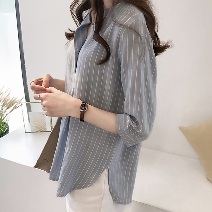 七分丈ストライプシャツ トップス シャツ | Amulet | 詳細画像11 