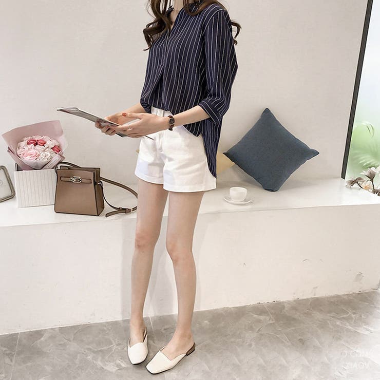 七分丈ストライプシャツ トップス シャツ | Amulet | 詳細画像4 