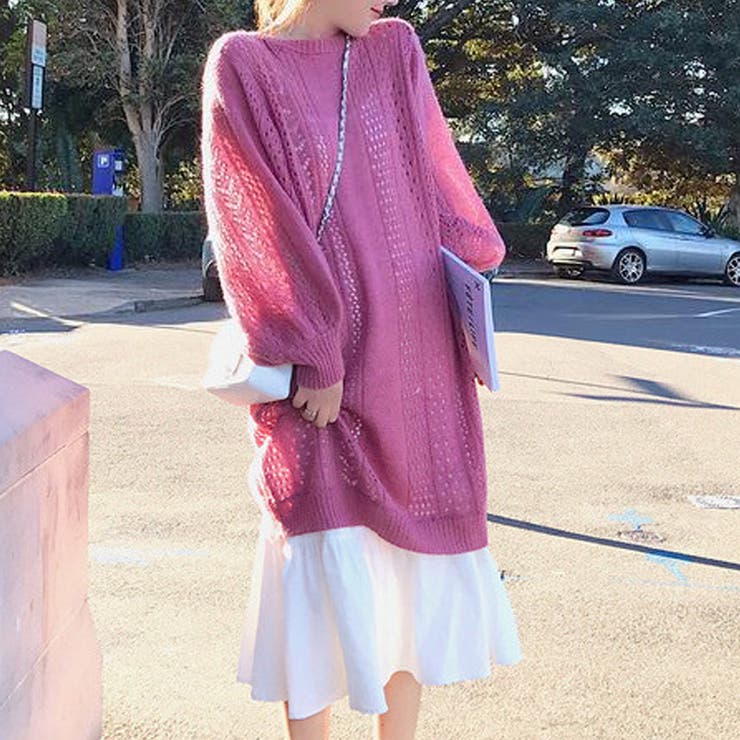 ピンク | ニット付きキャミワンピース レディース セット商品 | Amulet