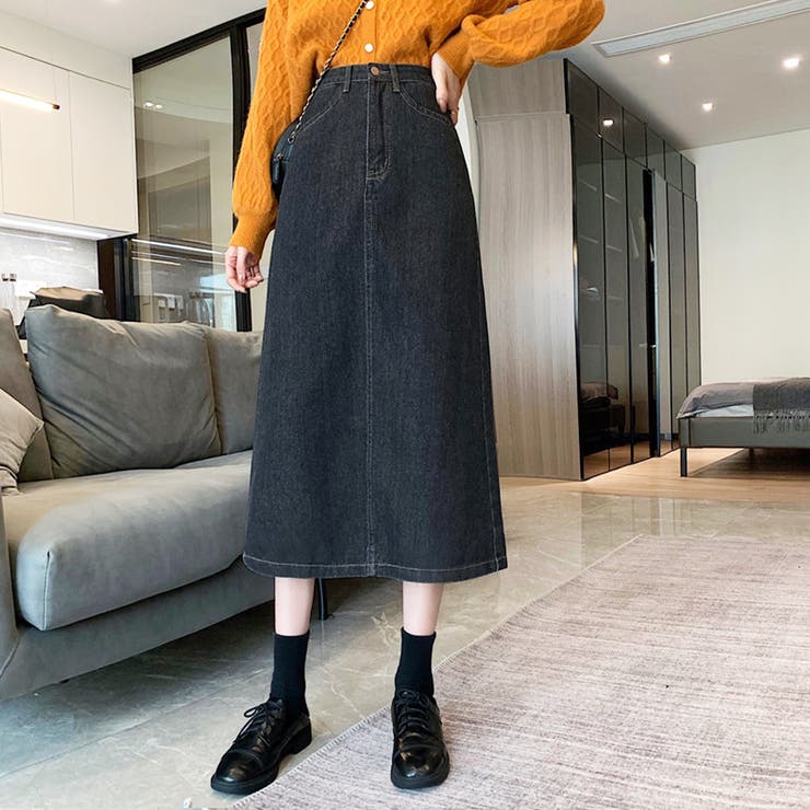 ブラック | バックスリットデニム風スカート タイトスカート レディース | Amulet