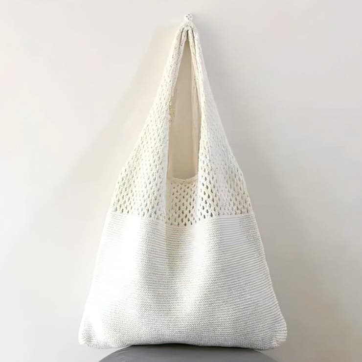 ホワイト | ニットトートバック レディース マチなし | Amulet